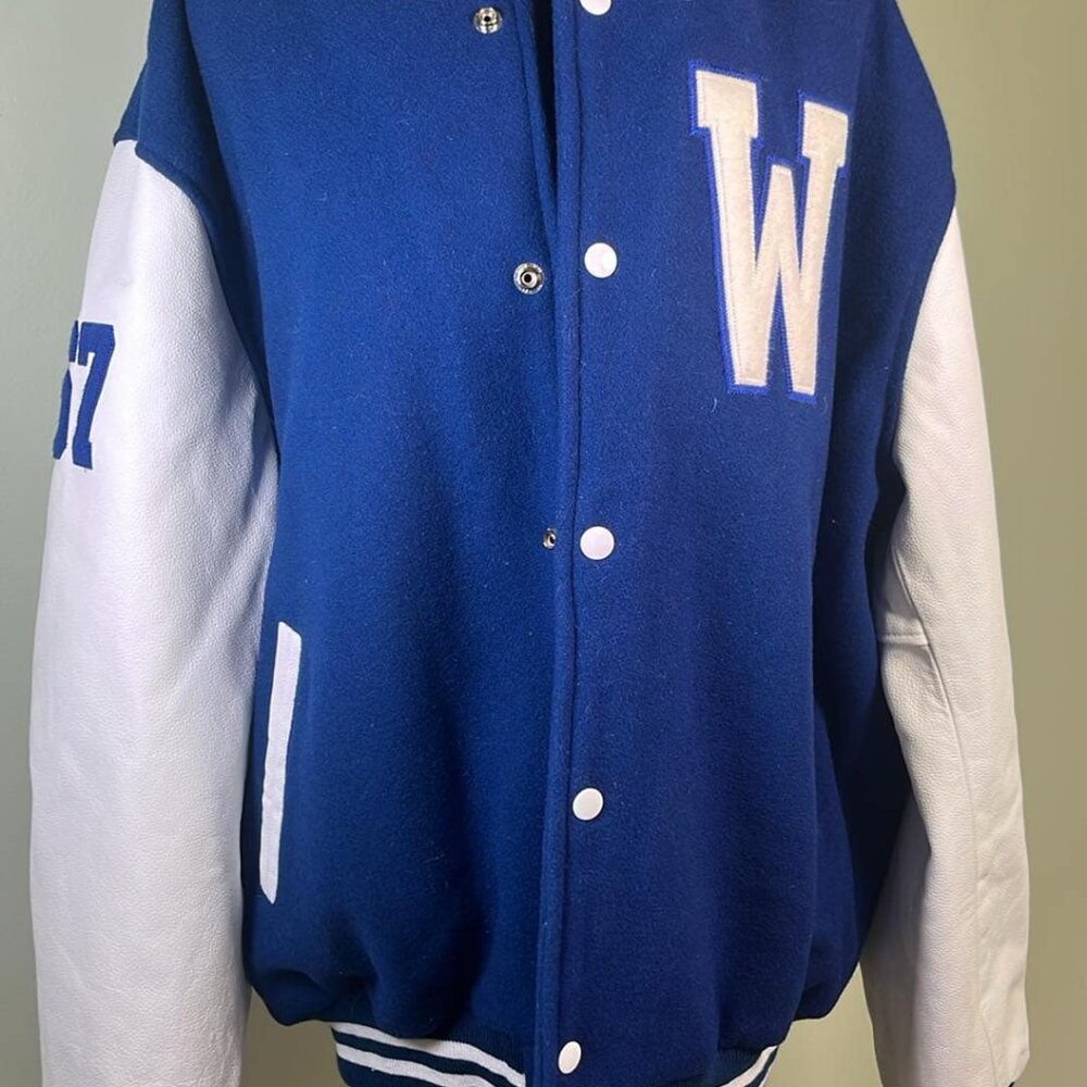 Vintage Retro Style Letterman Wool-Leather Jacket Stewart & Strauss Varsity